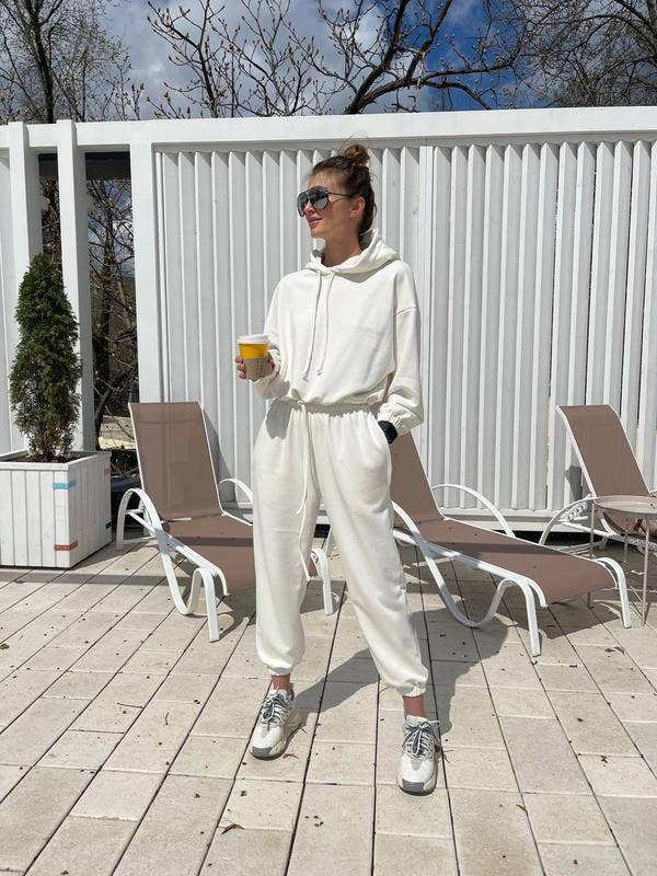 Drawstring short jacket and long pants set