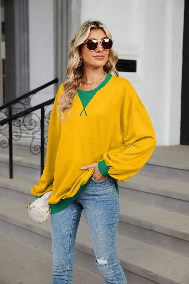 CWTBLL3743_AUTUMN AND WINTER CONTRAST COLOR LOOSE SWEATSHIRT