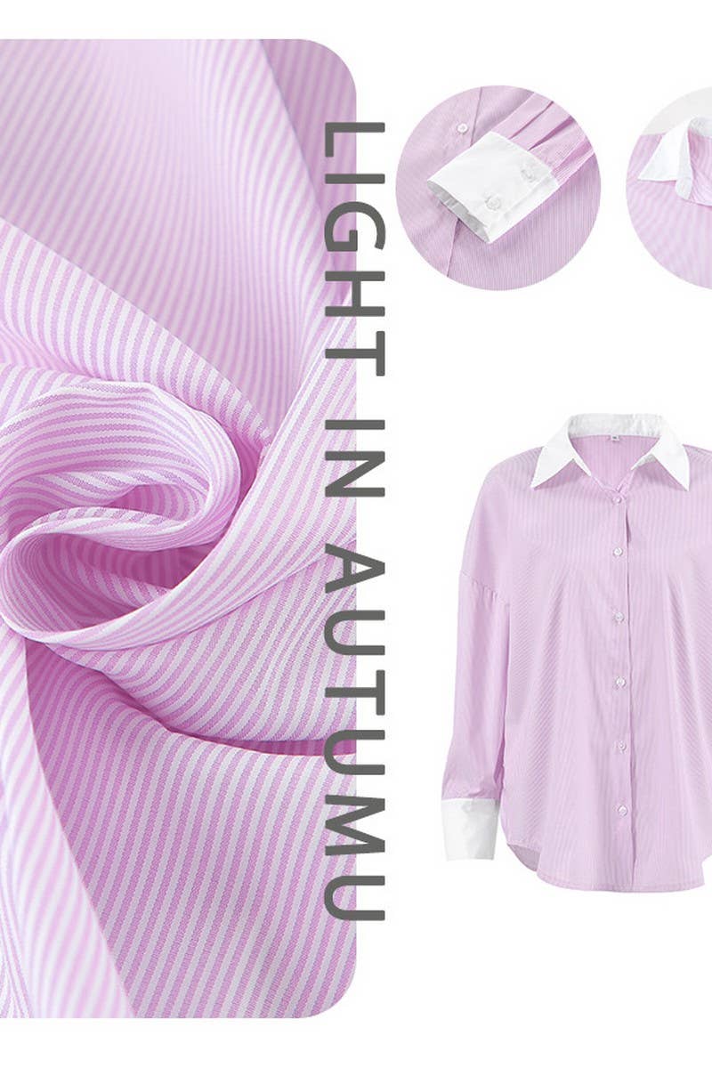 CWTBLL00575_PINK OVERSIZED STRIPED LONG-SLEEVED SHIRT