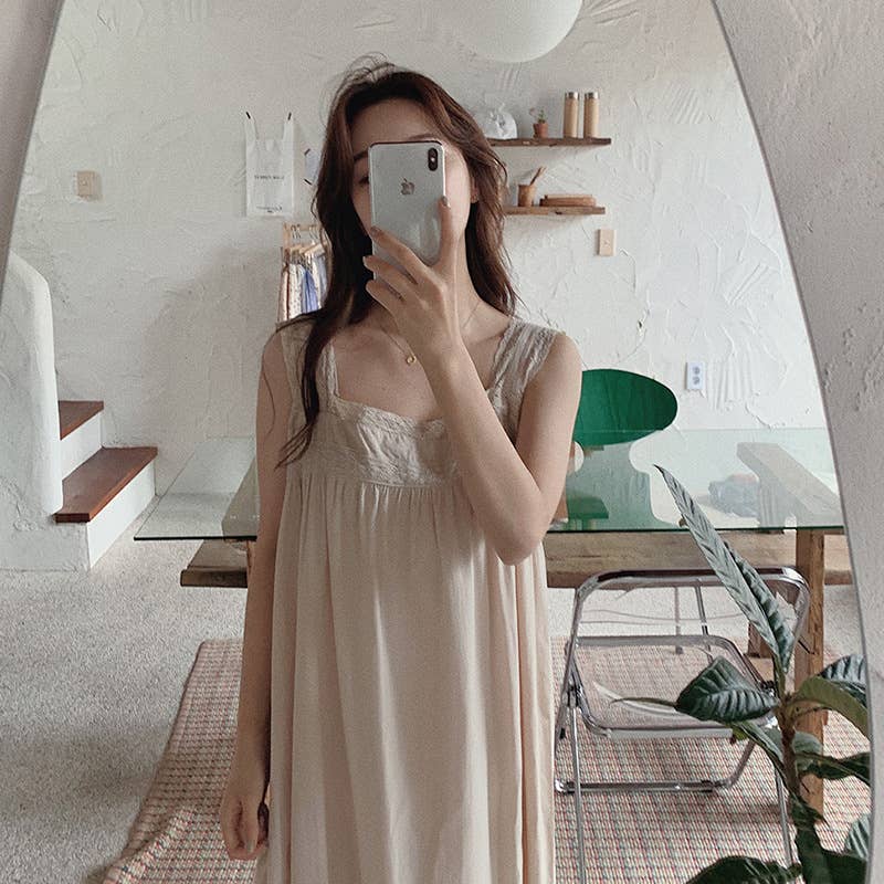 COTTON LACE PATCHWORK SQUARE COLLAR DRESS