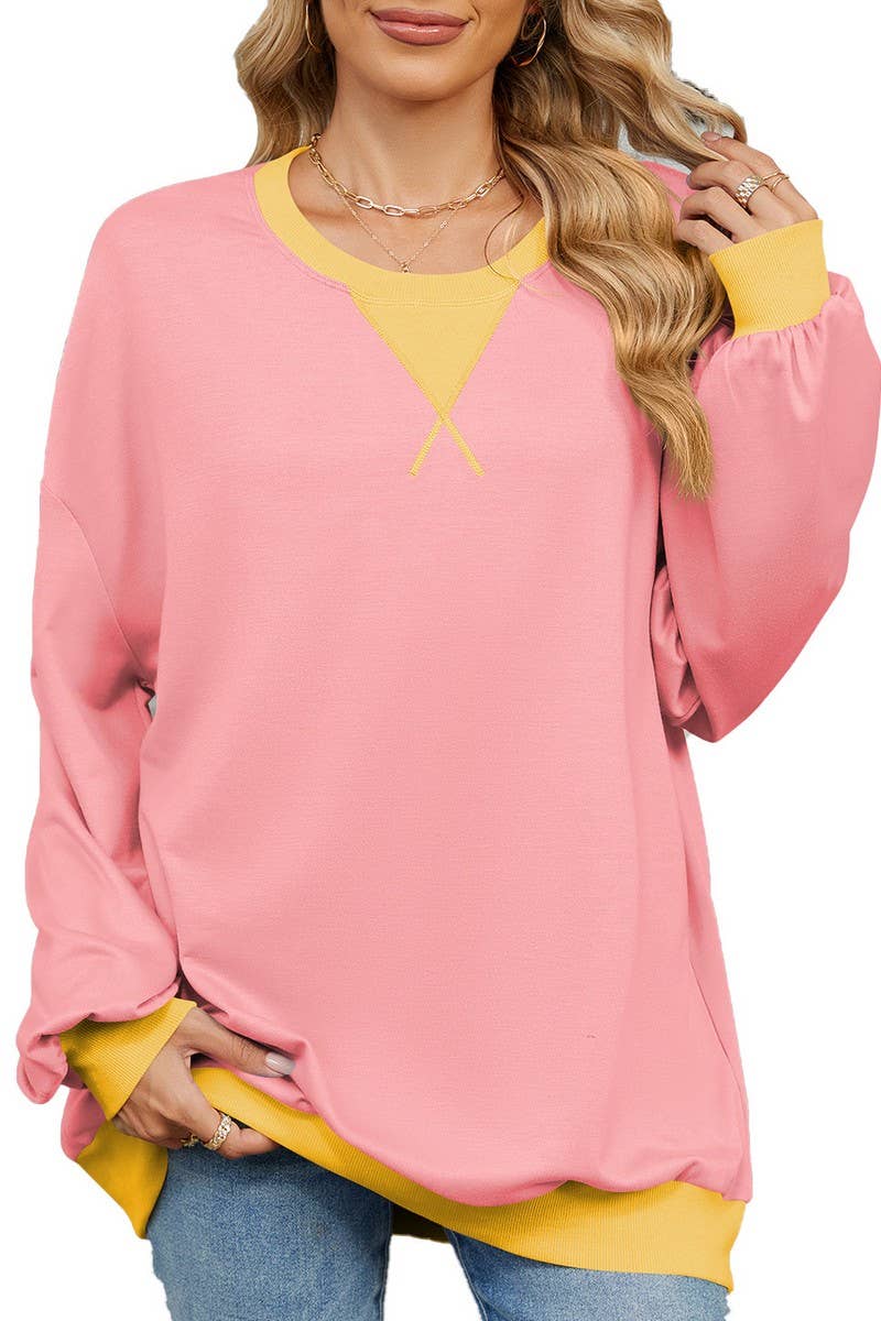 CWTBLL3743_AUTUMN AND WINTER CONTRAST COLOR LOOSE SWEATSHIRT