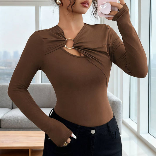 Design sense hollowed-out full-shoulder T-shirt