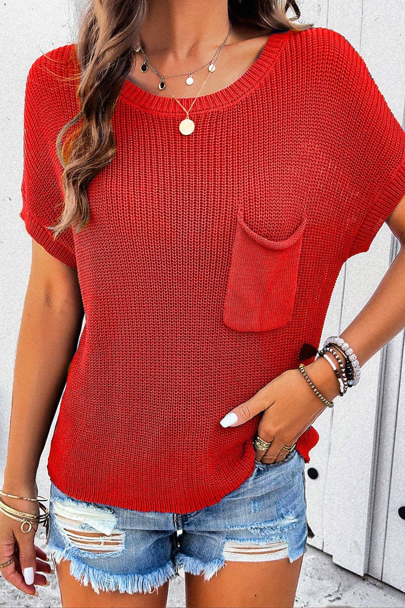 CWOSWS0049_Round Neck Short Sleeve Sweater