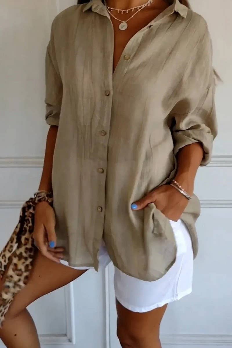 CWTSTL2281_SOLID COLOR SINGLE BREASTED PLEATED LAPEL SHIRT