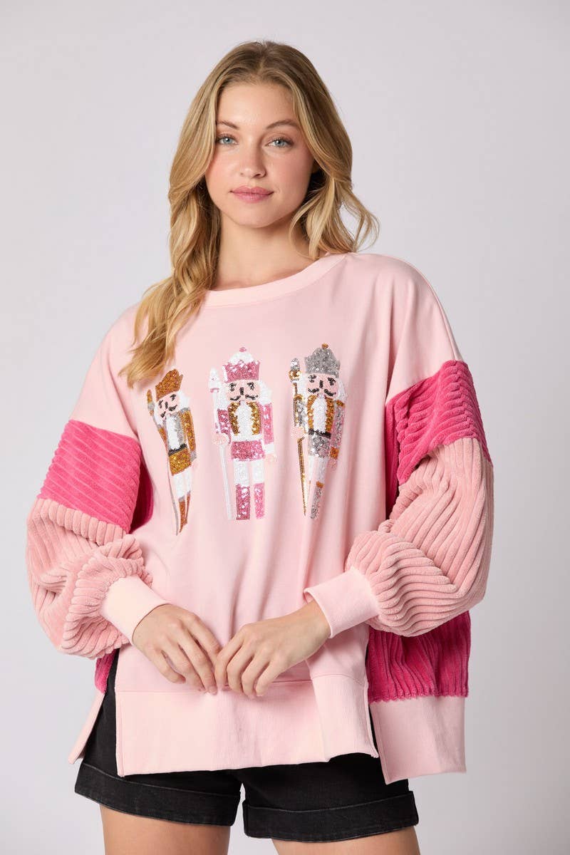 CWTBLL01267_CHRISTMAS SOLDIER SEQUIN COLORBLOCK SWEATSHIRT
