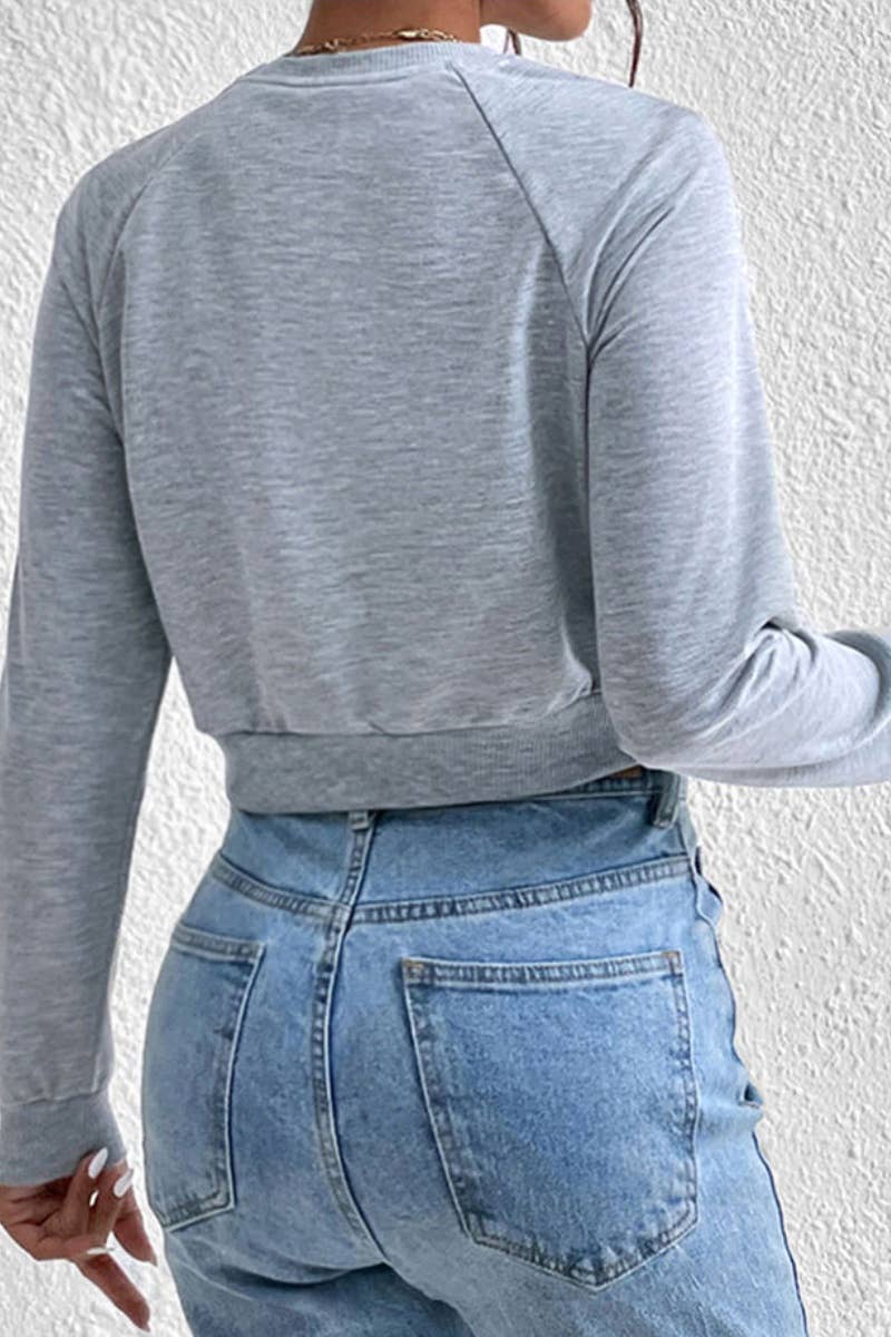 CWTBLL2885_CASUAL SPORTS CREW-NECK LONG-SLEEVED CROP HOODIE