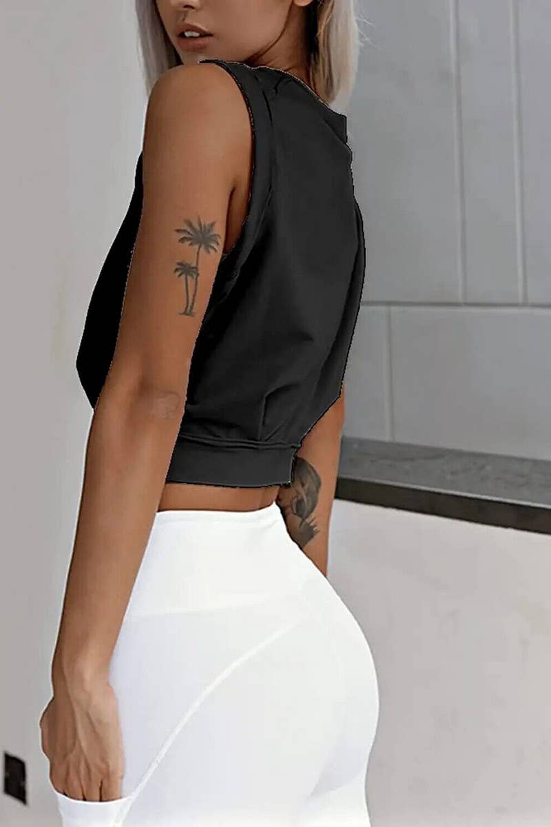 CWTTSL0428_SLEEVELESS LOOSE SEXY NAVEL EXPOSED SPORTS TOP