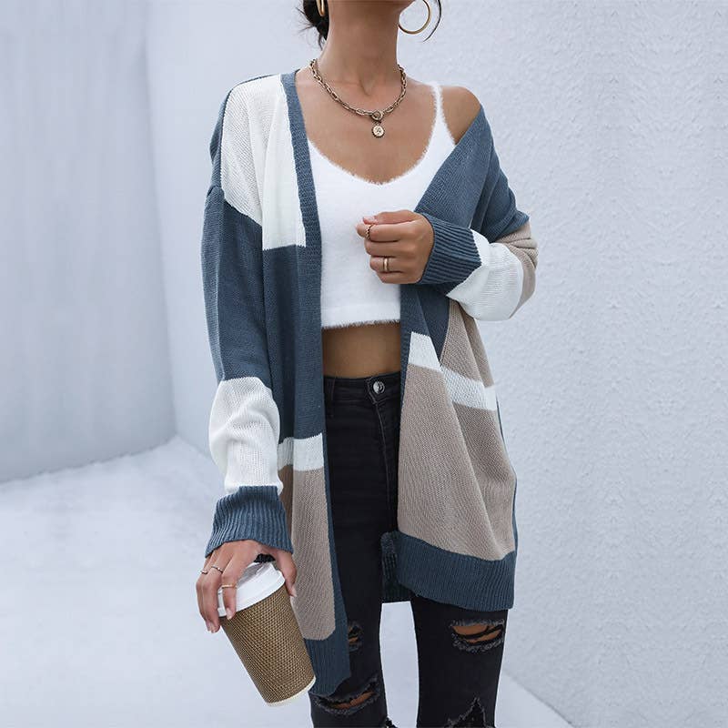 COLOR CONTRAST SWEATER CASUAL UNBUTTONED CARDIGAN_CWOCAL1920