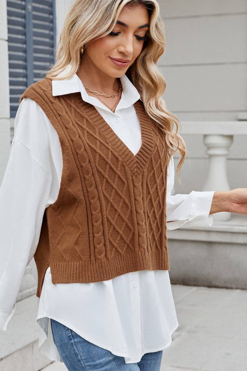 CWOV00138_SOLID COLOR V-NECK LOOSE VEST SWEATER