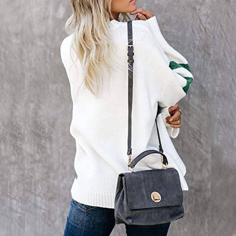 COLOR PATCHWORK CREW NECK PULLOVER SWEATER