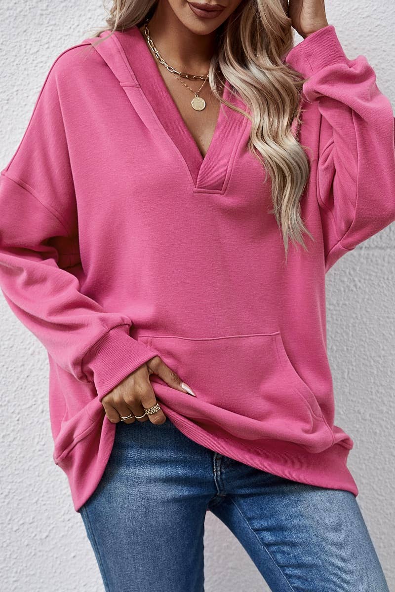 CWOHOL0964_SOLID COLOR LONG-SLEEVED POCKET HOODIE