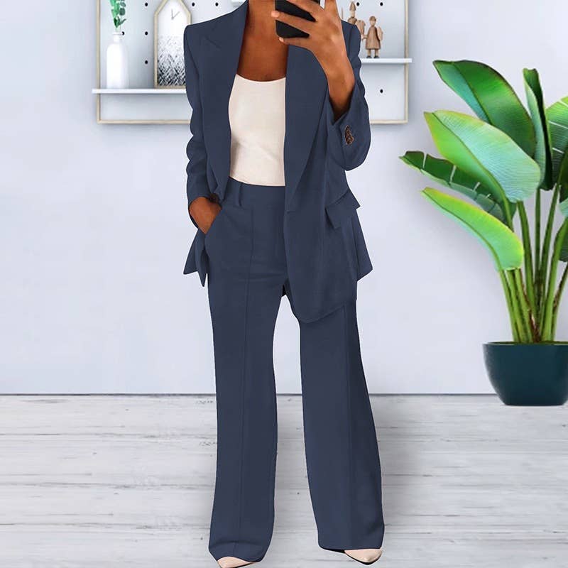 Fashionable solid-color suit jacket trousers set
