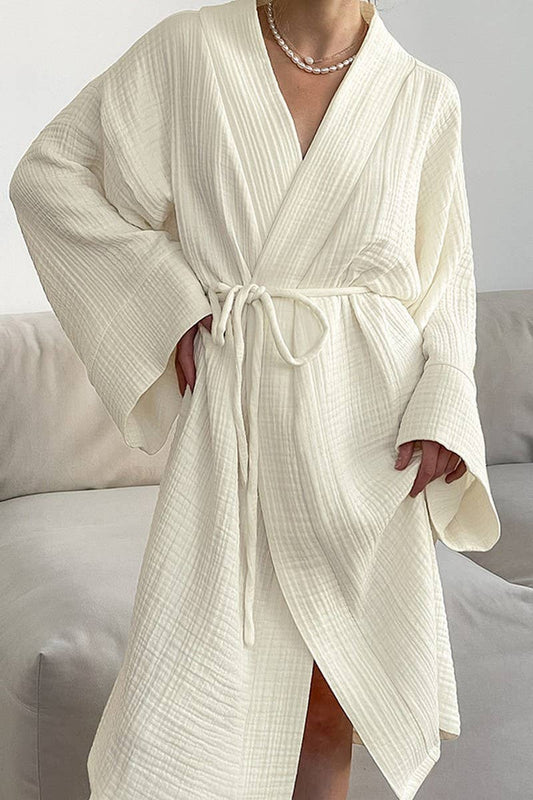 CWSPJ00523_COTTON ROBE WOMEN BREATHABLE LOUNGEWEAR WITH BELT