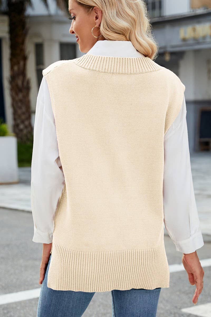 CWOV00134_SOLID COLOR SLEEVELESS KNITTED VEST