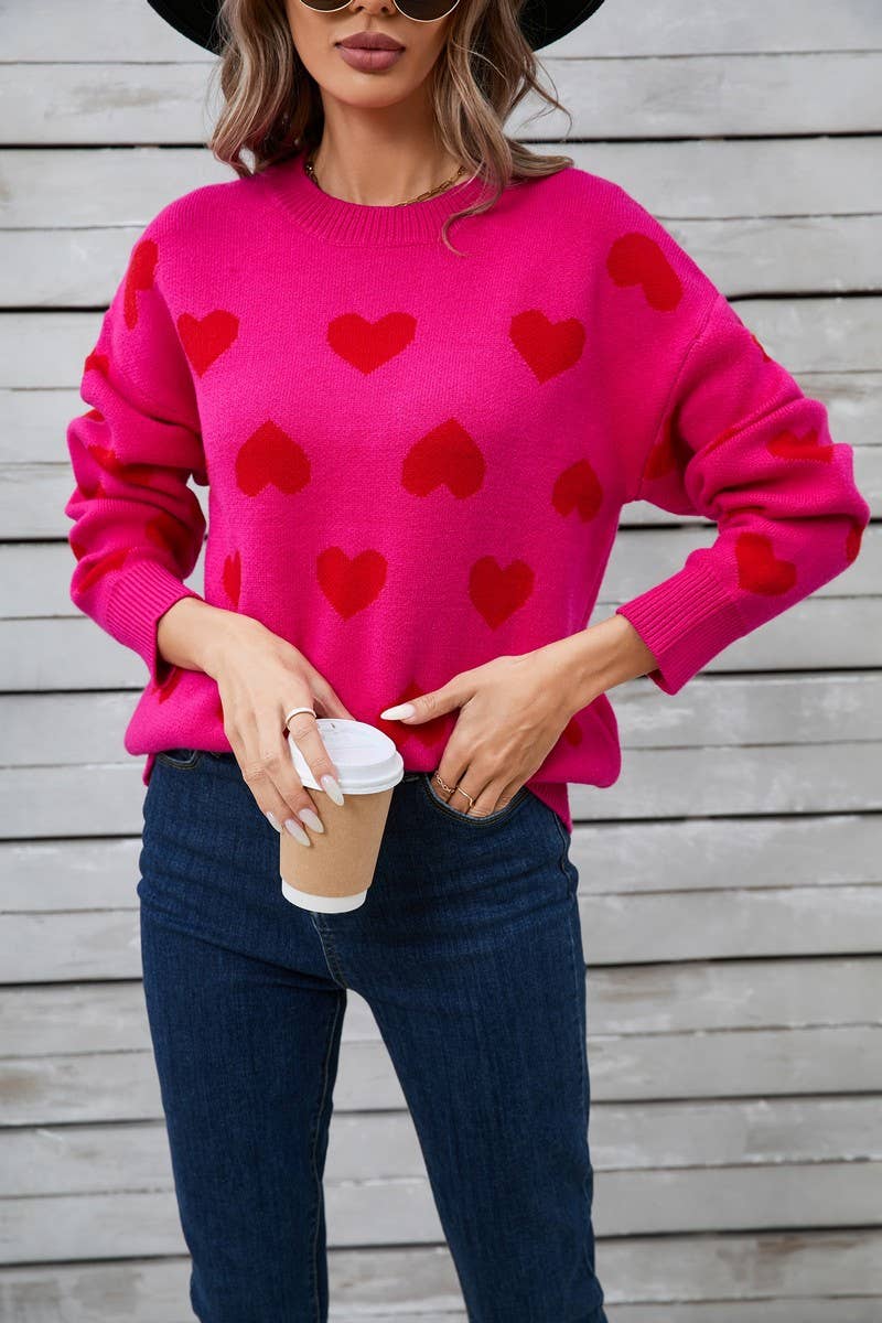 CWOSWL5777_VALENTINE'S DAY ROUND NECK HEART SWEATER