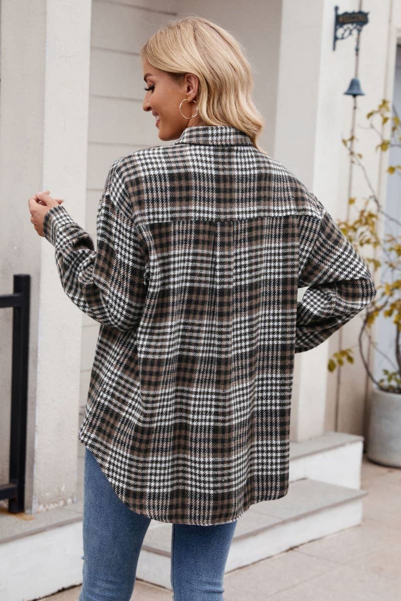 CWTSTL1719_AUTUMN PLAID FLANNEL LONG-SLEEVED WOOLEN SHIRT