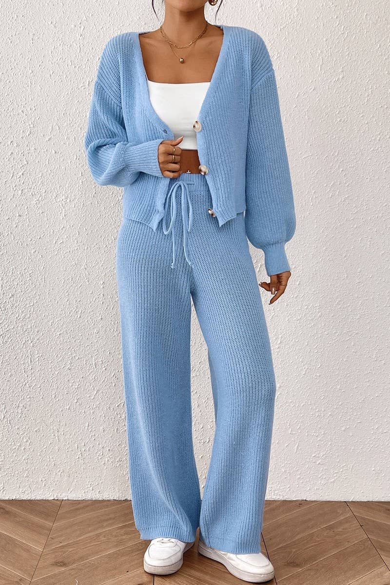 CWSTB00429_WOMEN SOLID COLOR TWO-PIECE CARDIGAN &AMP WIDE LE