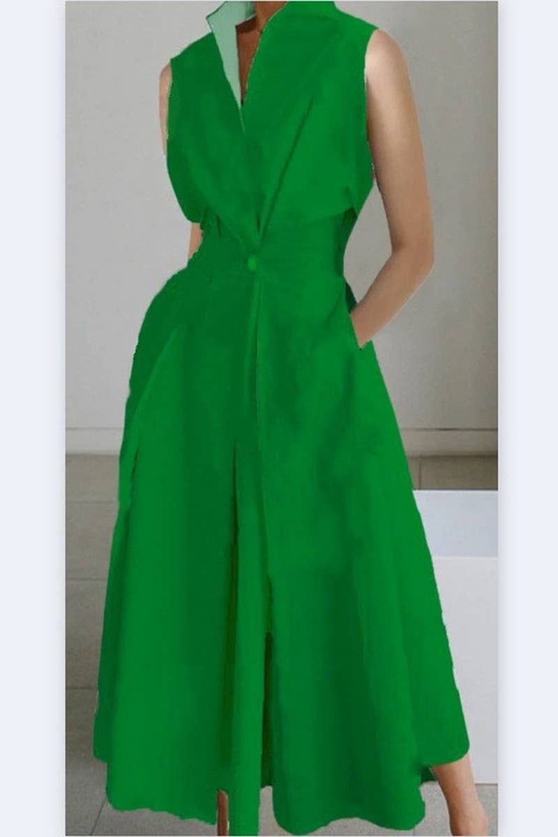 CWDMD01052_SUMMER COMMUTING V-NECK BUTTON-DOWN DRESS