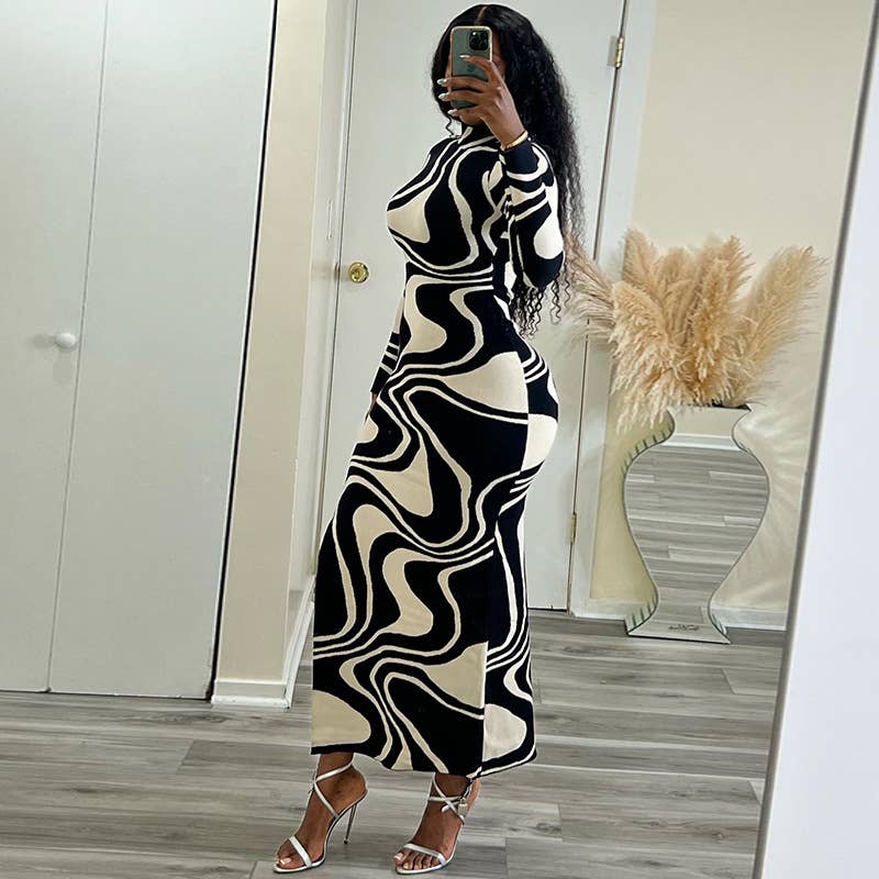 DRESS WITH HALF HIGH NECK AND LONG SLEEVES