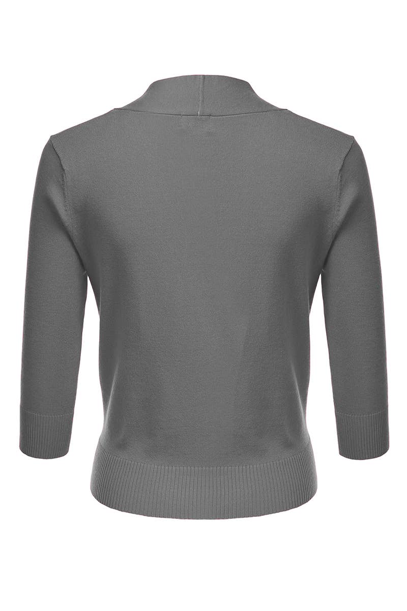 AWOCAS074_Basic 3/4 Sleeve Open Front Cropped Cardigan