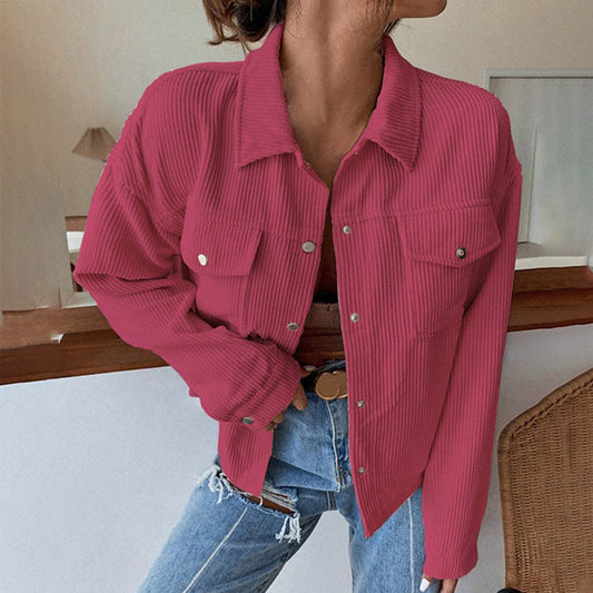 CORDUROY SINGLE BREASTED SHORT SOLID COLOR COAT