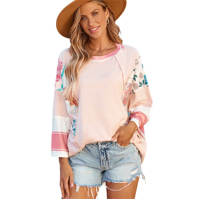 CONTRASTING COLOR FASHION STRIPE CASUAL TOP