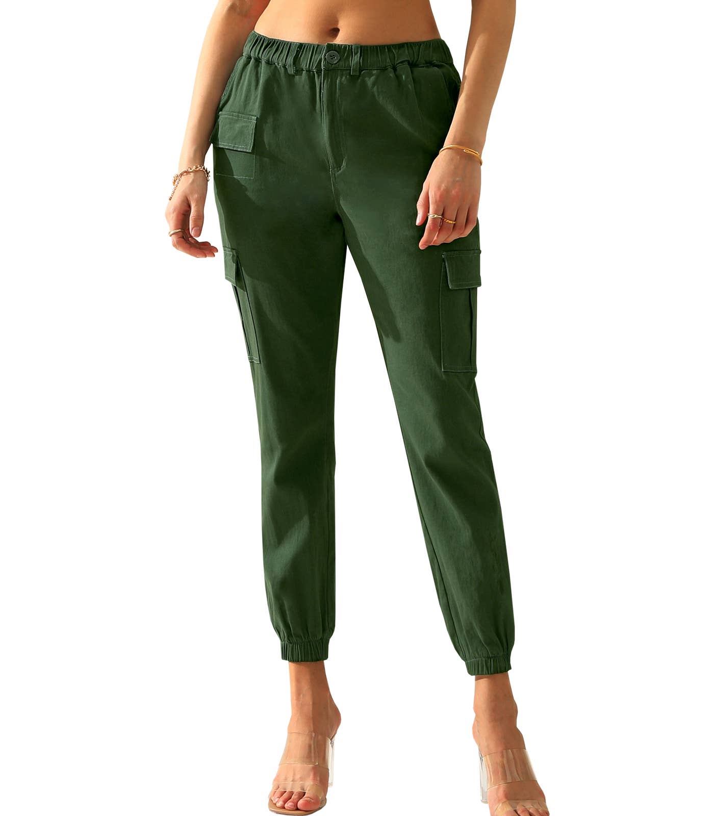 CWBLP400_Elastic Waist Cargo Pants Cotton Cargo Work Pants