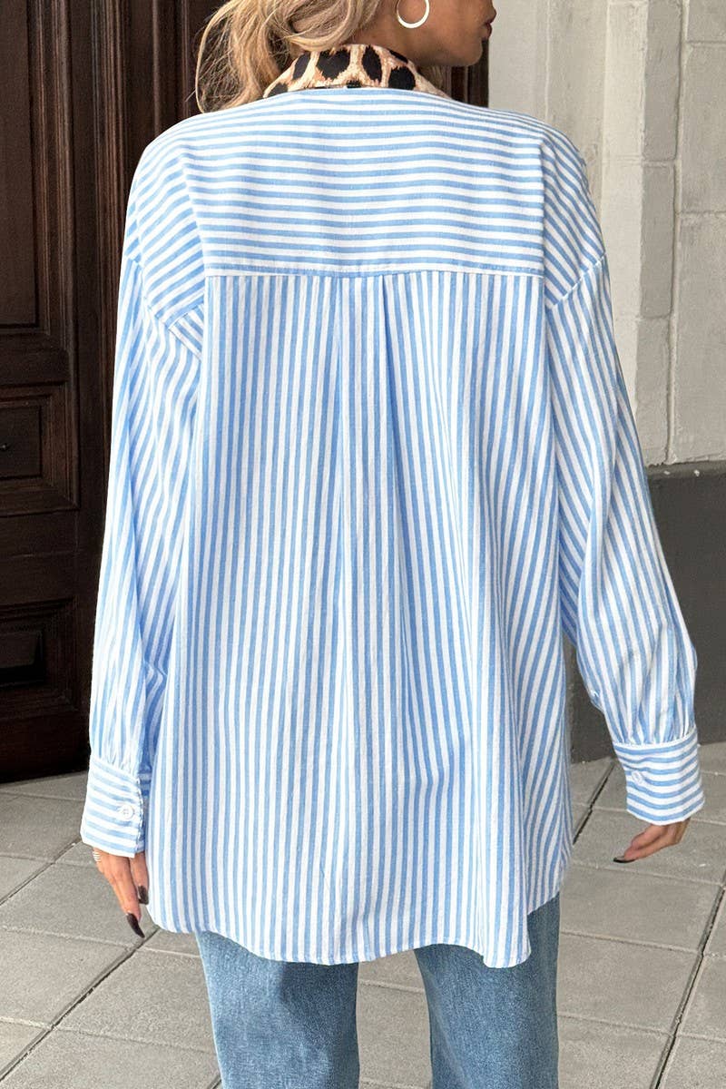 CWTSTL00957_CASUAL PRINTED STRIPED LONG-SLEEVED SHIRT