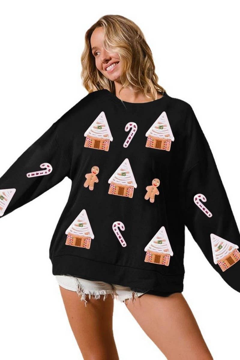 CWTBLL01240_SEQUIN CHRISTMAS HOUSE CASUAL SWEATSHIRT