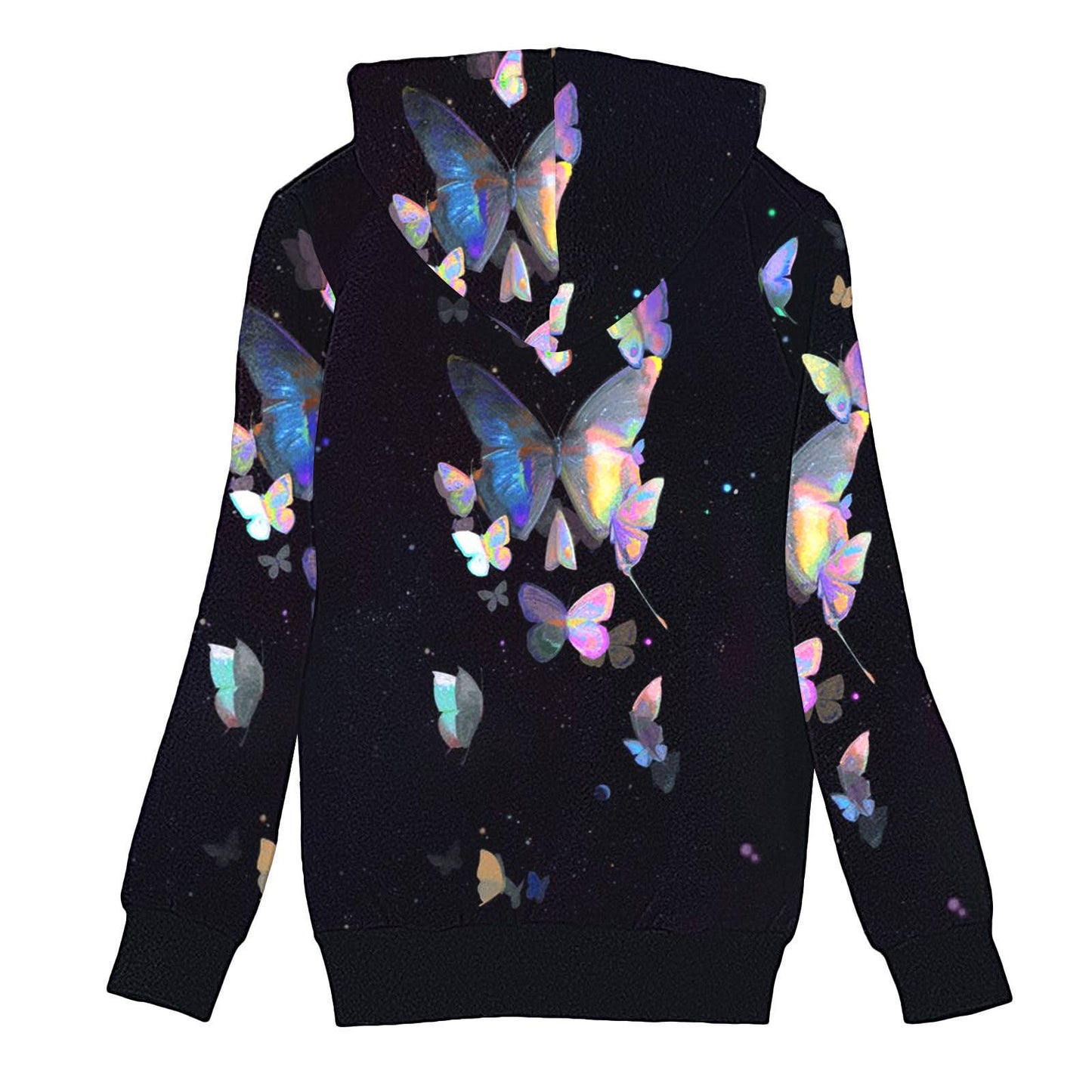 Fluffy multi-colored printed hooded and fleece jacket