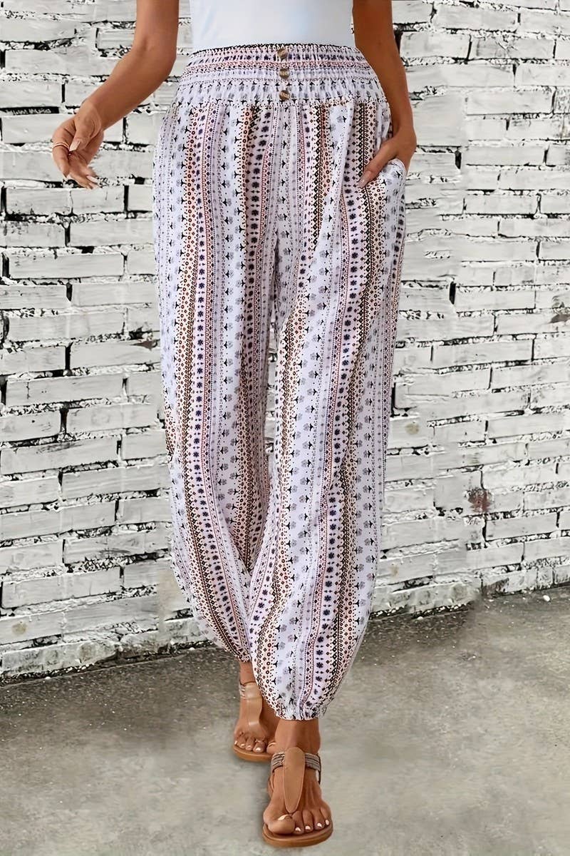 CWBLP2069_BOHO PRINT ELASTIC WAIST DRAPED JOGGER PANTS