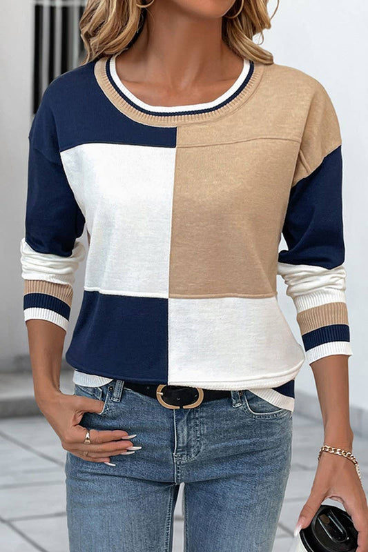 CWOSWL6910_COLORBLOCK CREW NECK KNIT SWEATER