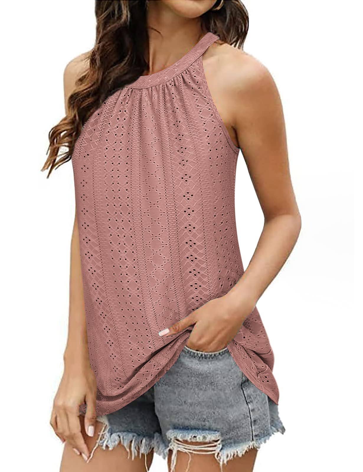 CREW-NECK RUFFLED TANK TOP SLEEVELESS HALTER TEE