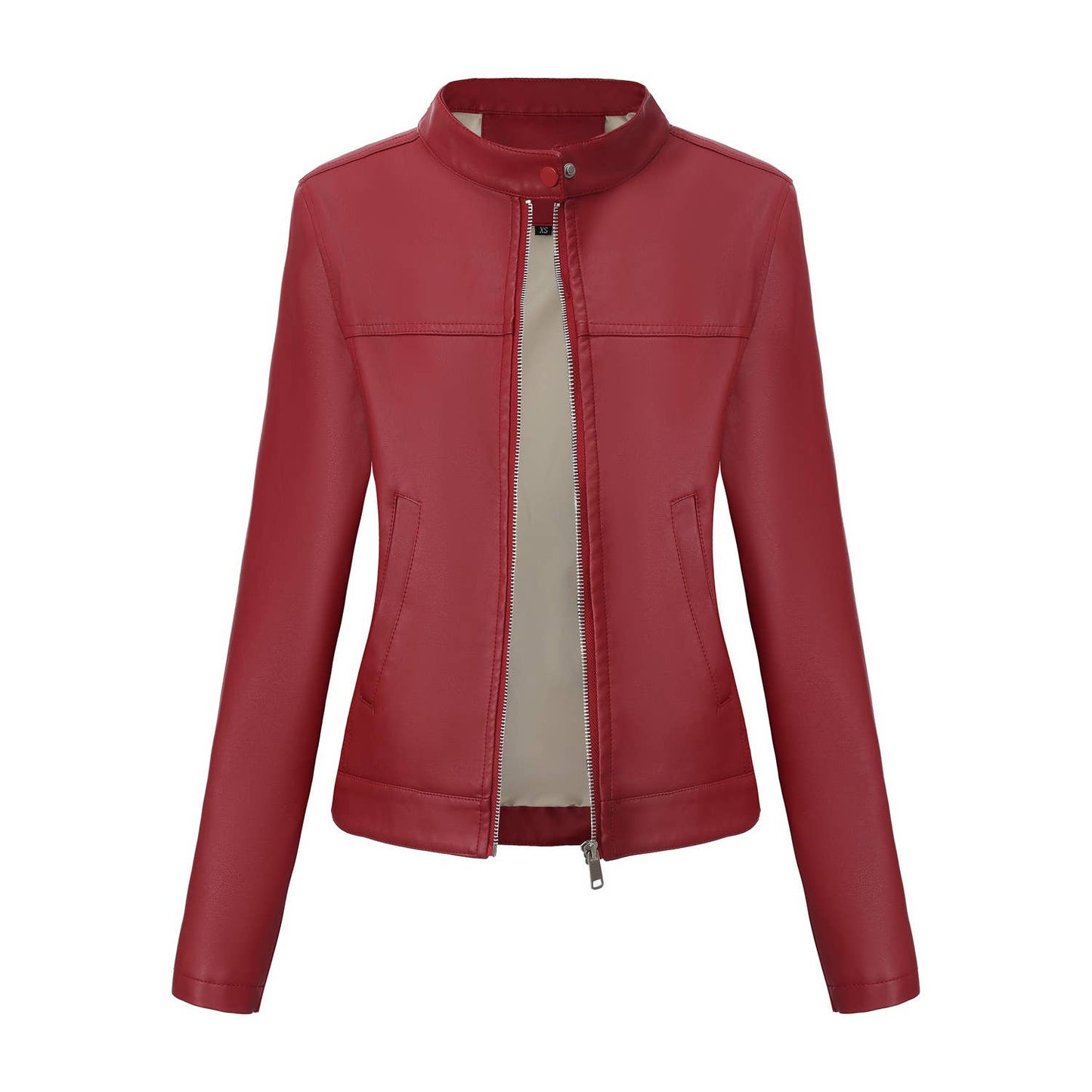 Fashionable stand-up collar short leather jacket