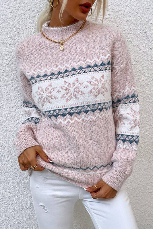 CWOSWL2564_HALF TURTLENECK SNOWFLAKE CHRISTMAS KNIT SWEATER