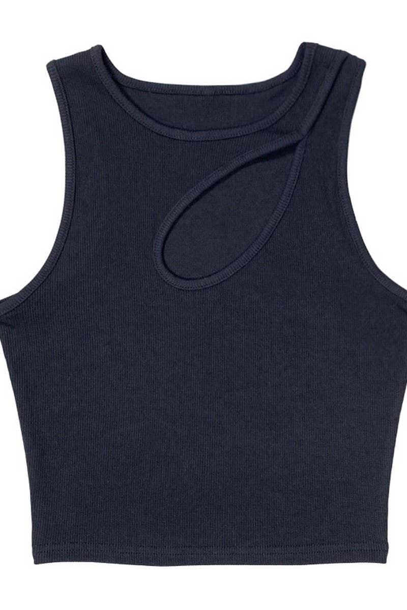 CWTTK0818_SOLID COLOR HOLLOW SLIM SHORT CAMISOLE