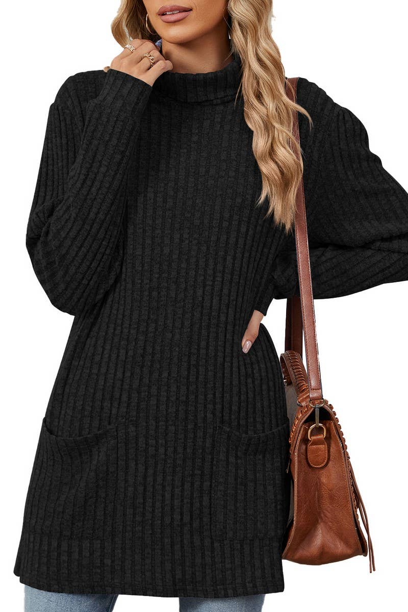 CWTBLL2364_HALF TURTLENECK LONG SLEEVE CASUAL POCKET TOP