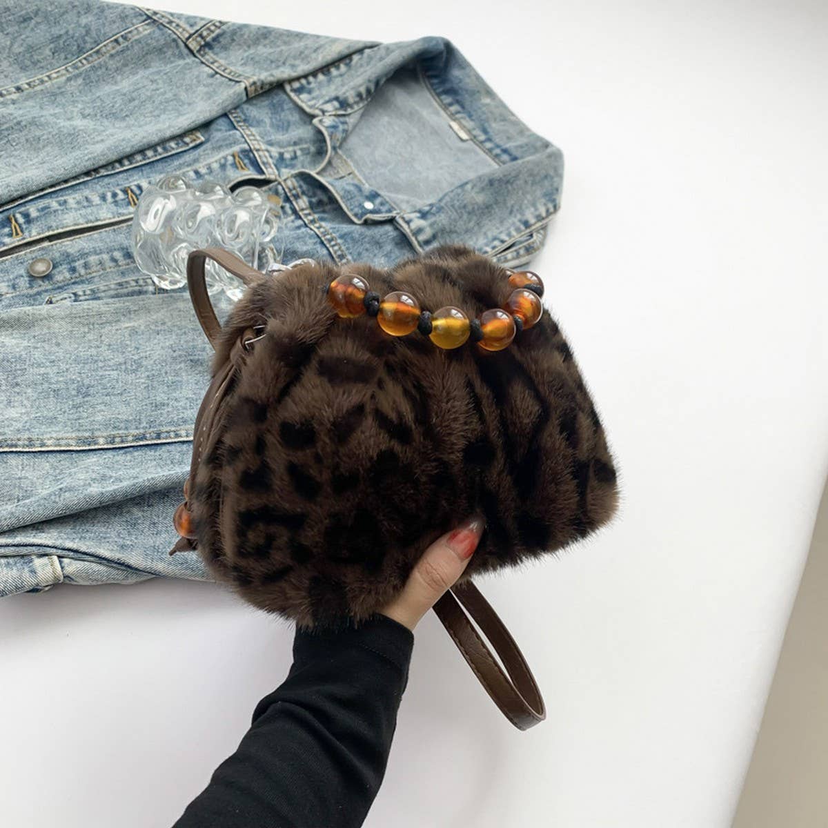 Leopard Faux Fur Bucket Bag Women Shoulder_CUAB00535