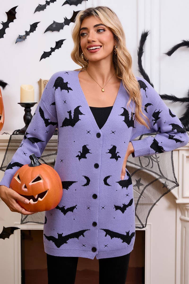 CWOCAL00697_HALLOWEEN BAT JACQUARD LONG SLEEVE CAPE CARDIGAN