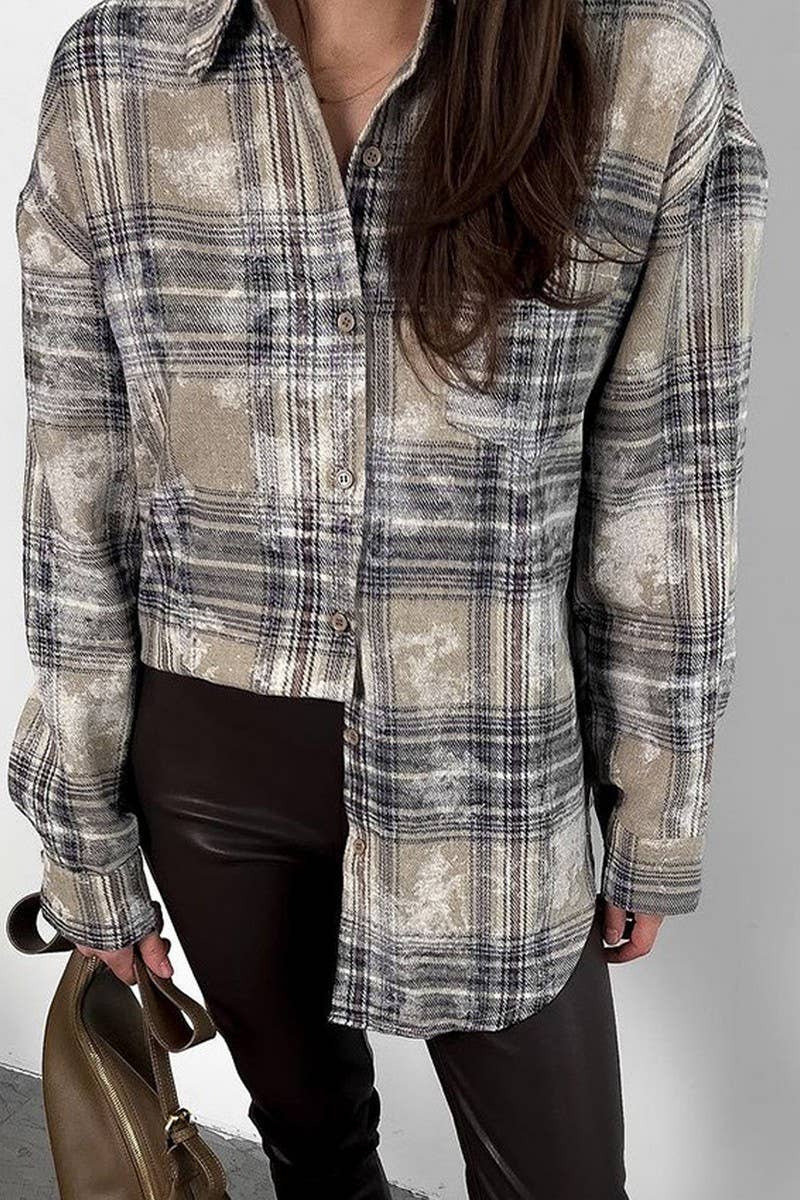 CWTBLL553_VINTAGE LOOSE COTTON PLAID LONG-SLEEVED SHIRT