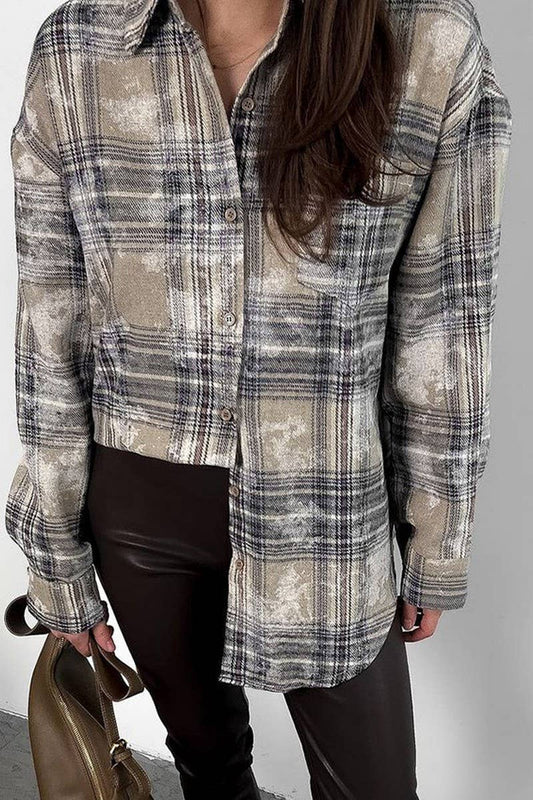CWTBLL553_VINTAGE LOOSE COTTON PLAID LONG-SLEEVED SHIRT