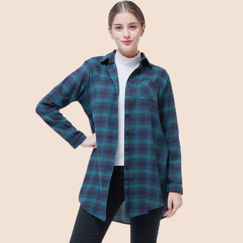 Casual checked long-sleeved shirt