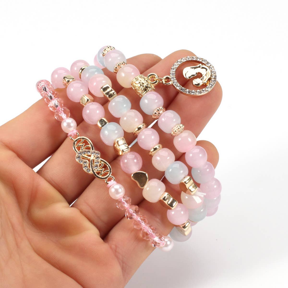 HEART PATTERN BEADED MULTI-LAYERED BRACELET