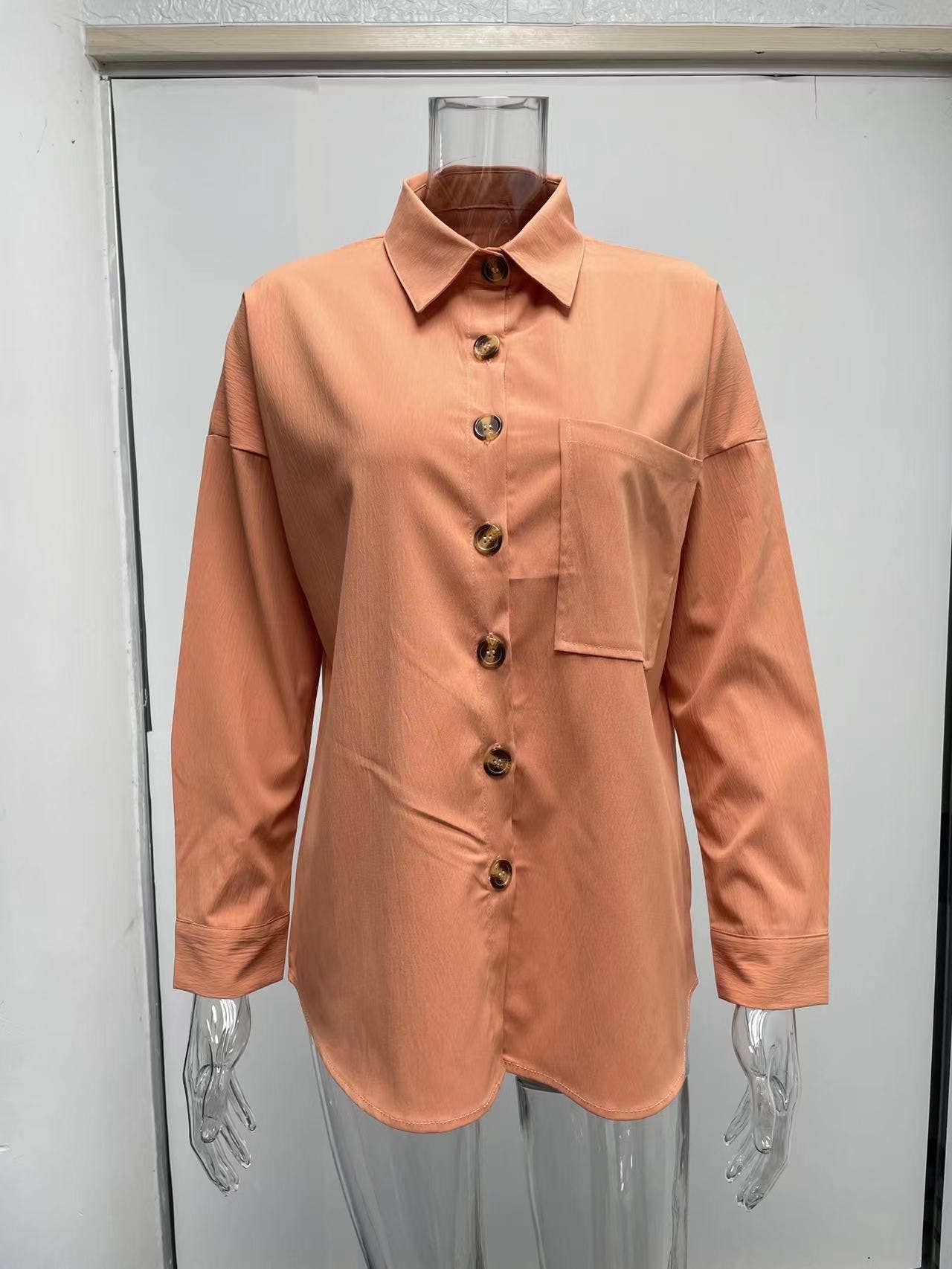 BAT-SLEEVED CASUAL SOLID COLOR LONG-SLEEVED SHIRT