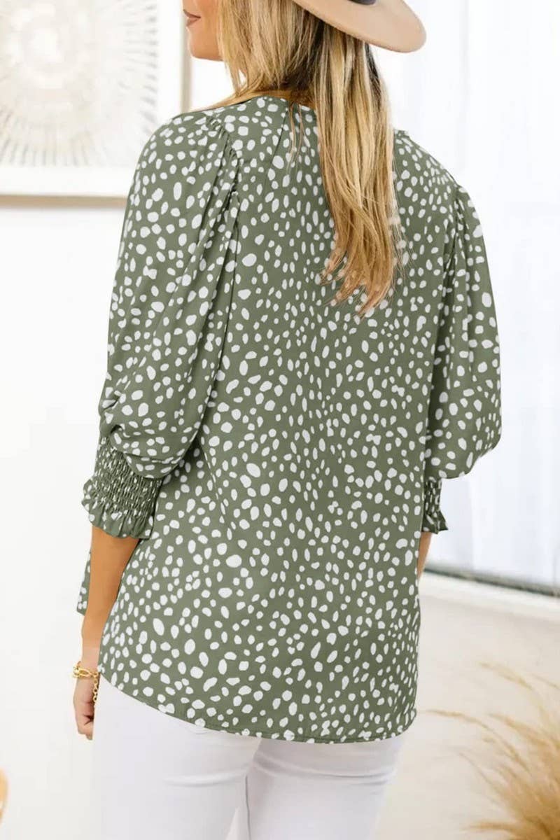 CWTBLS1600_ROUND NECK PRINTED SHORT-SLEEVED CHIFFON SHIRT