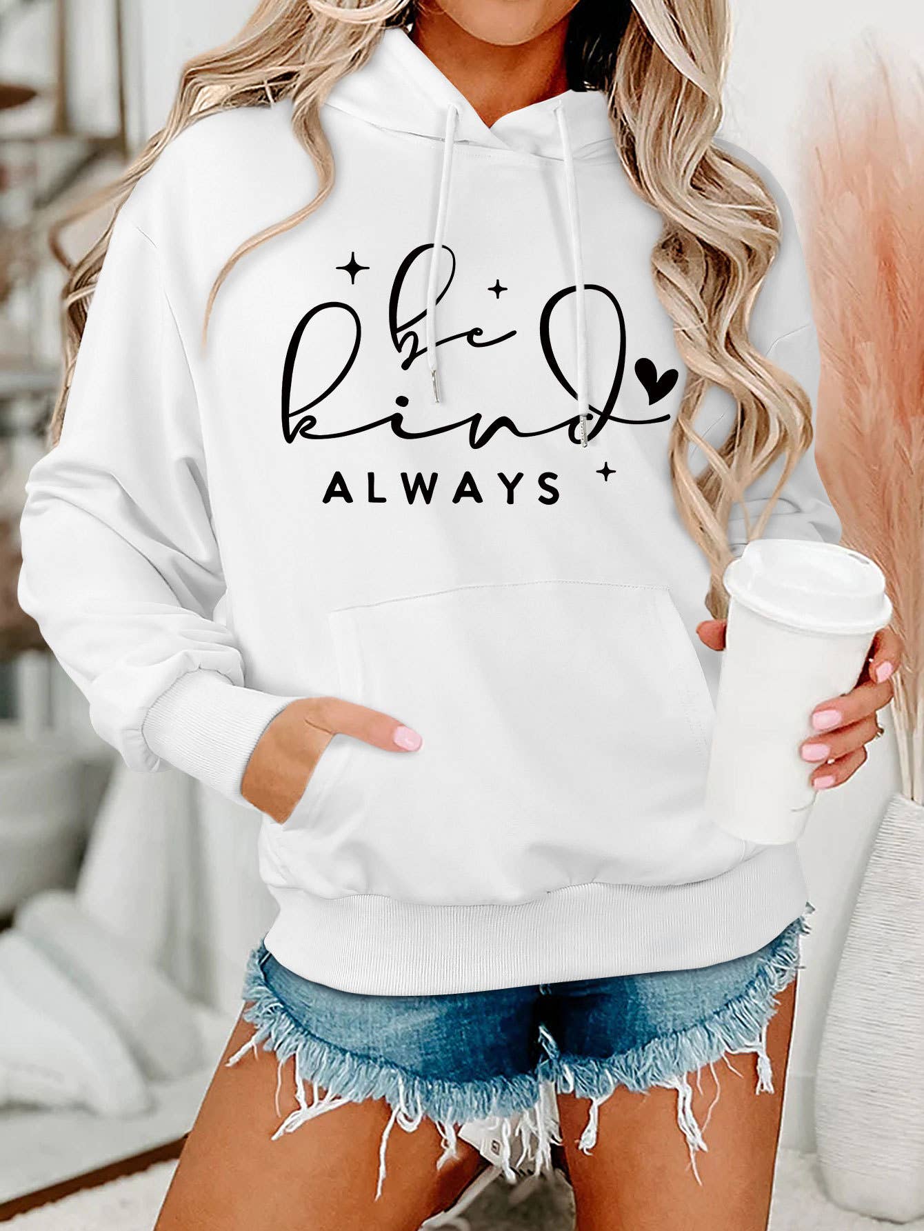 be kind always style Loose hooded sweatshirt
