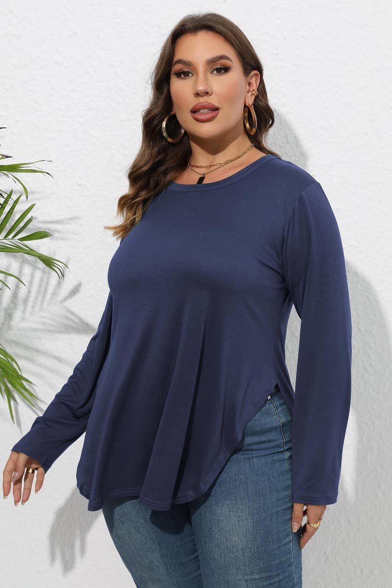 CWTTL1309_PLUS Size Round Neck Long Sleeve Top
