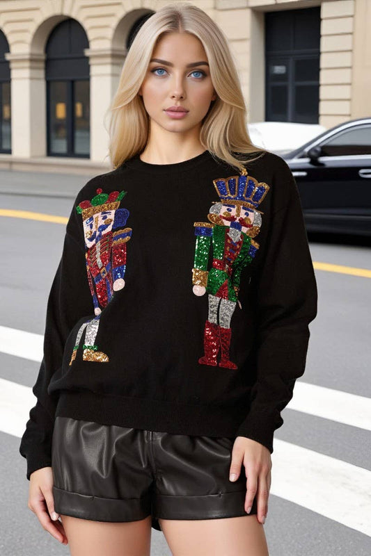 CWTBLL01264_CHRISTMAS SOLDIER SEQUIN LOOSE SWEATSHIRT