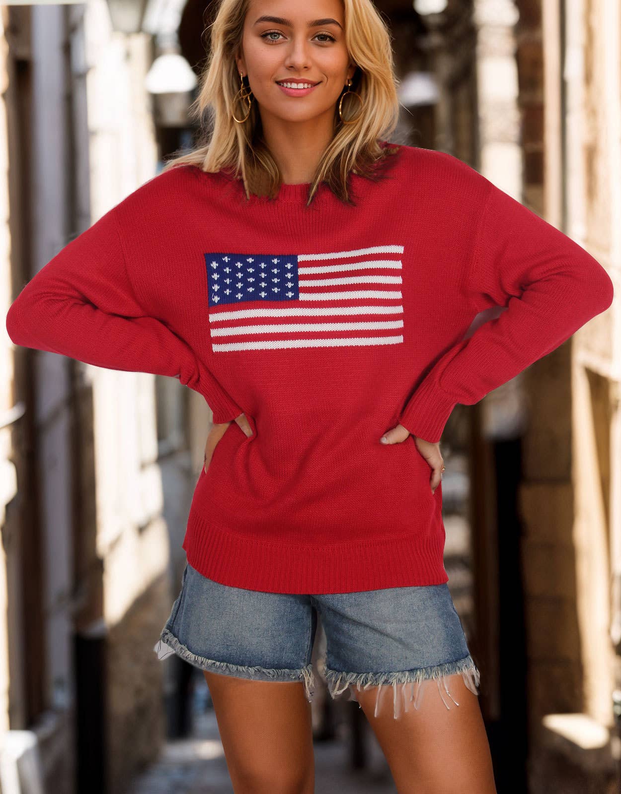 CREW-NECK FLAG EASTER INDEPENDENCE DAY SWEATER