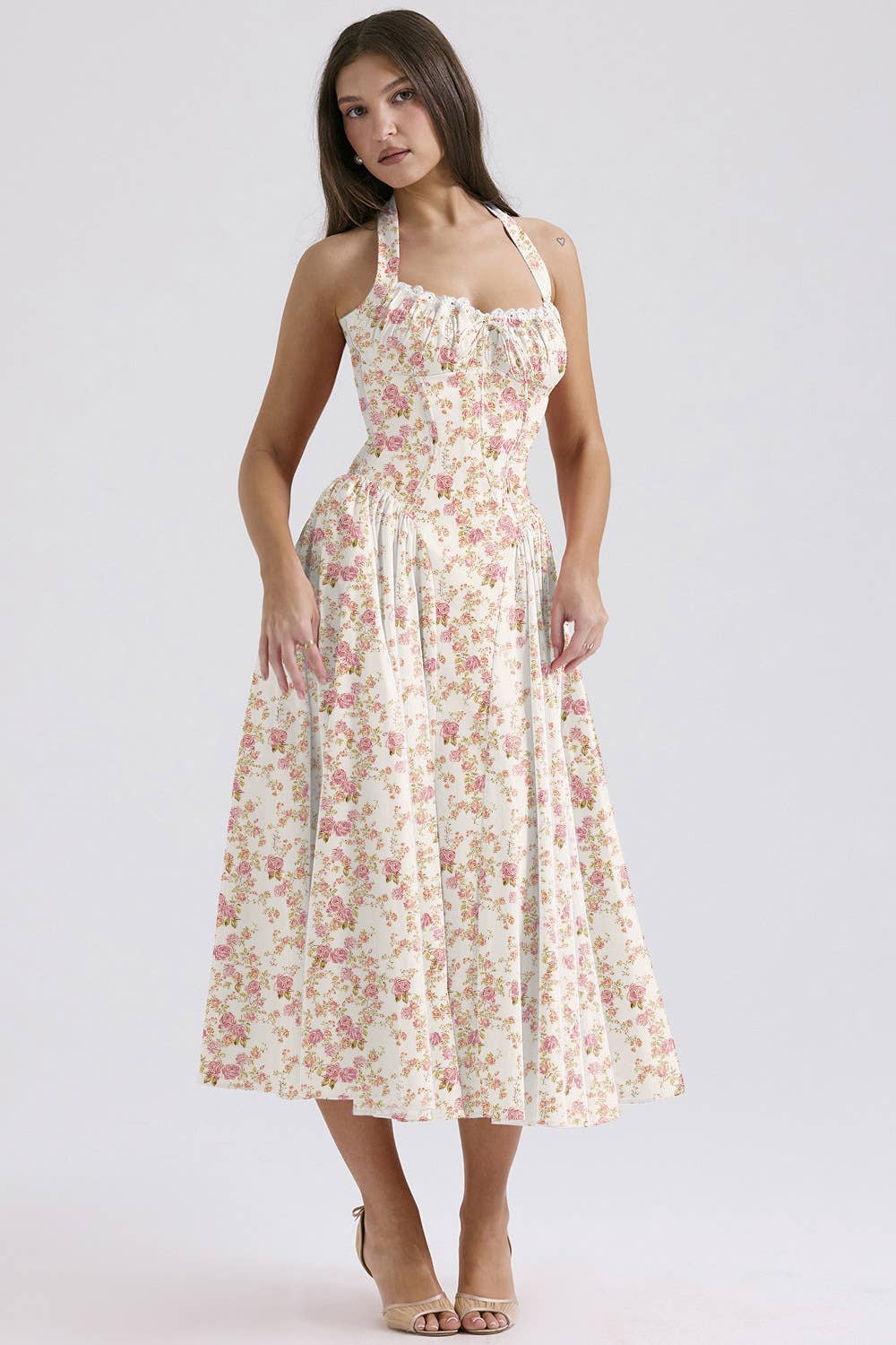 Chic high-end fit & flare backless halter dress